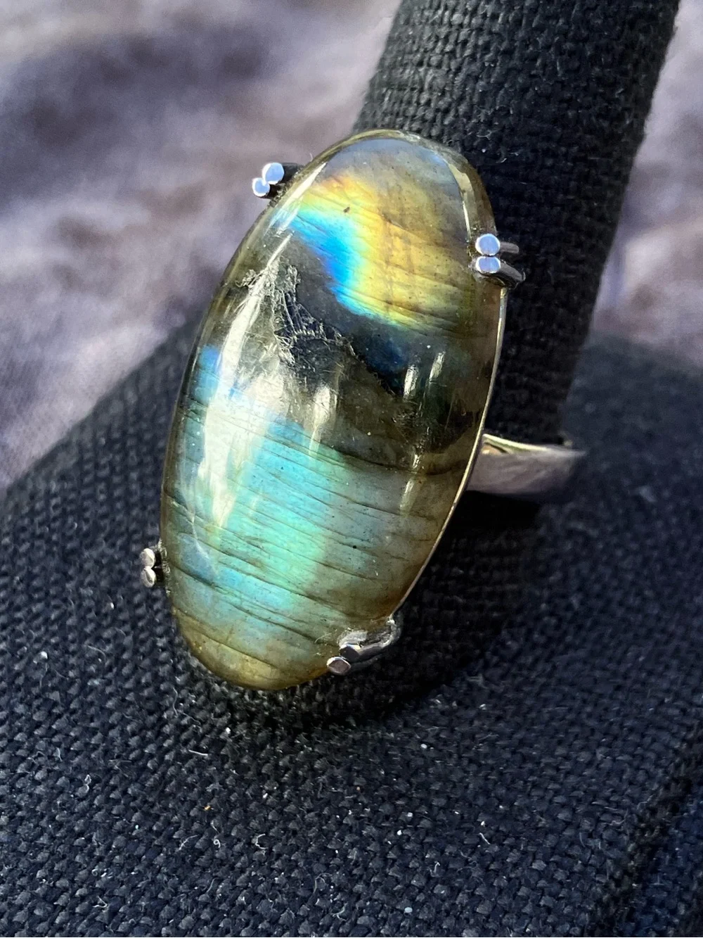 Labradorite Oval Ring in Stainless Steel